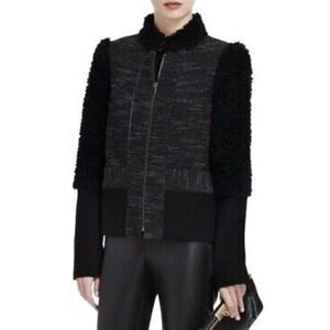 BCBGMaxAzria Black Tweed Wool Cashmere Faux Fur Jacket XS Whimsigoth Rebel Punk